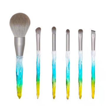 6pcs Wholesale Fantasy Crystal Handle Synthetic Hair Blue Gray Custom Logo Private Label Professional Makeup Brush Set